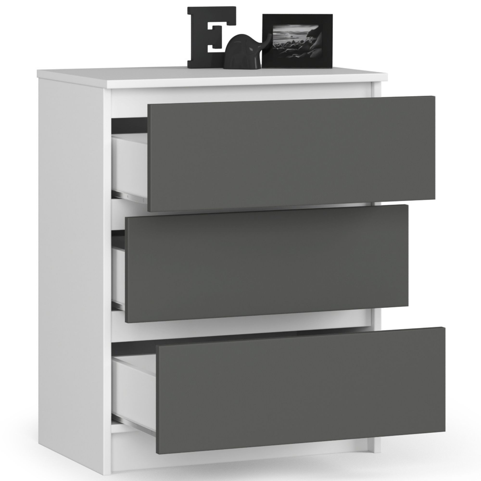 Ak furniture Komoda Kuba 60 cm - 3 šuplíky bílá/grafitová - Obrázek 2