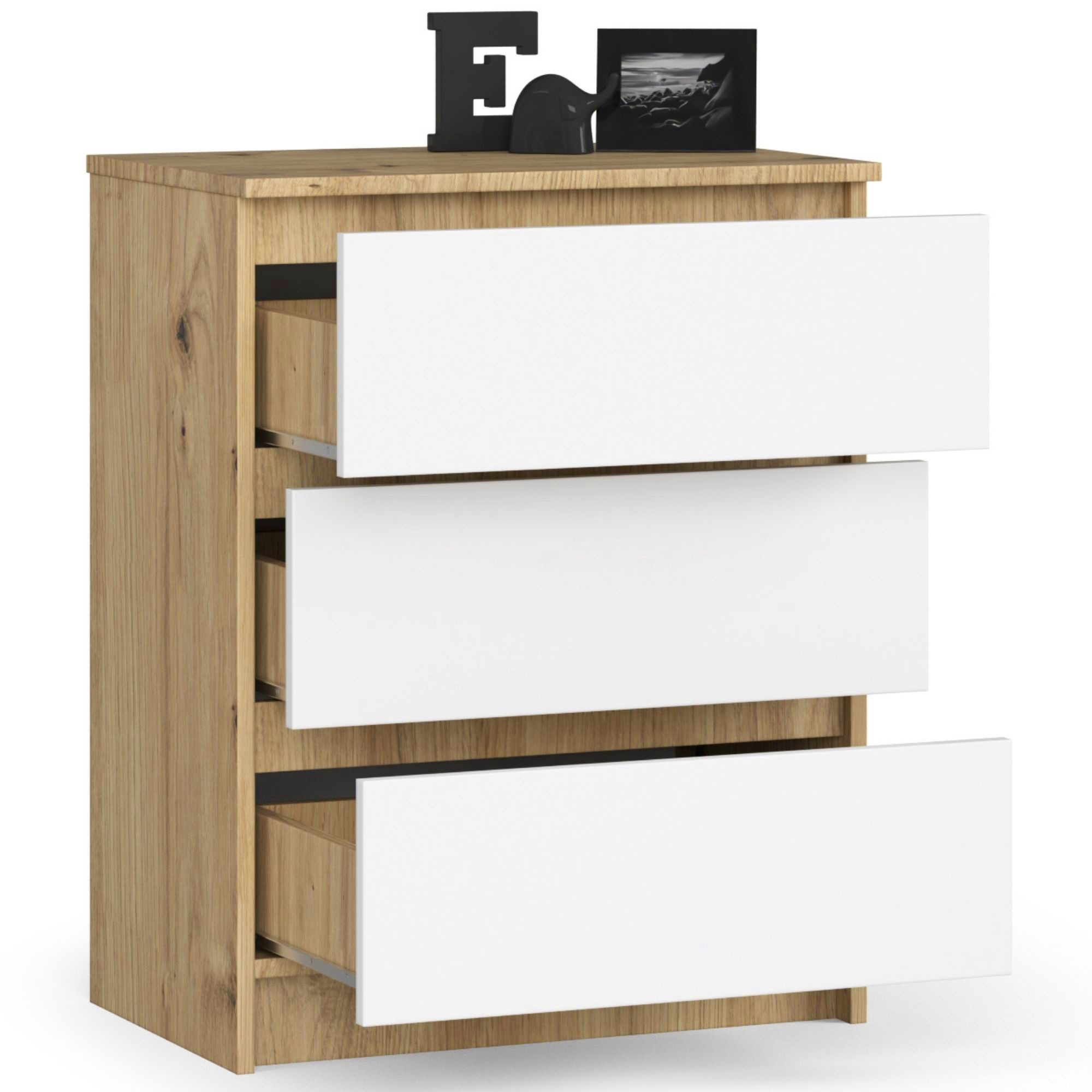 Ak furniture Komoda Kuba 60 cm - 3 šuplíky dub artisan/bílá - Obrázek 2