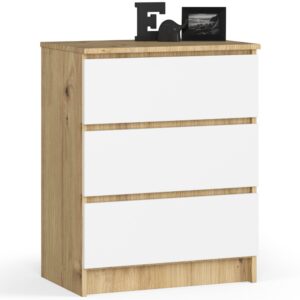 Ak furniture Komoda Kuba 60 cm - 3 šuplíky dub artisan/bílá
