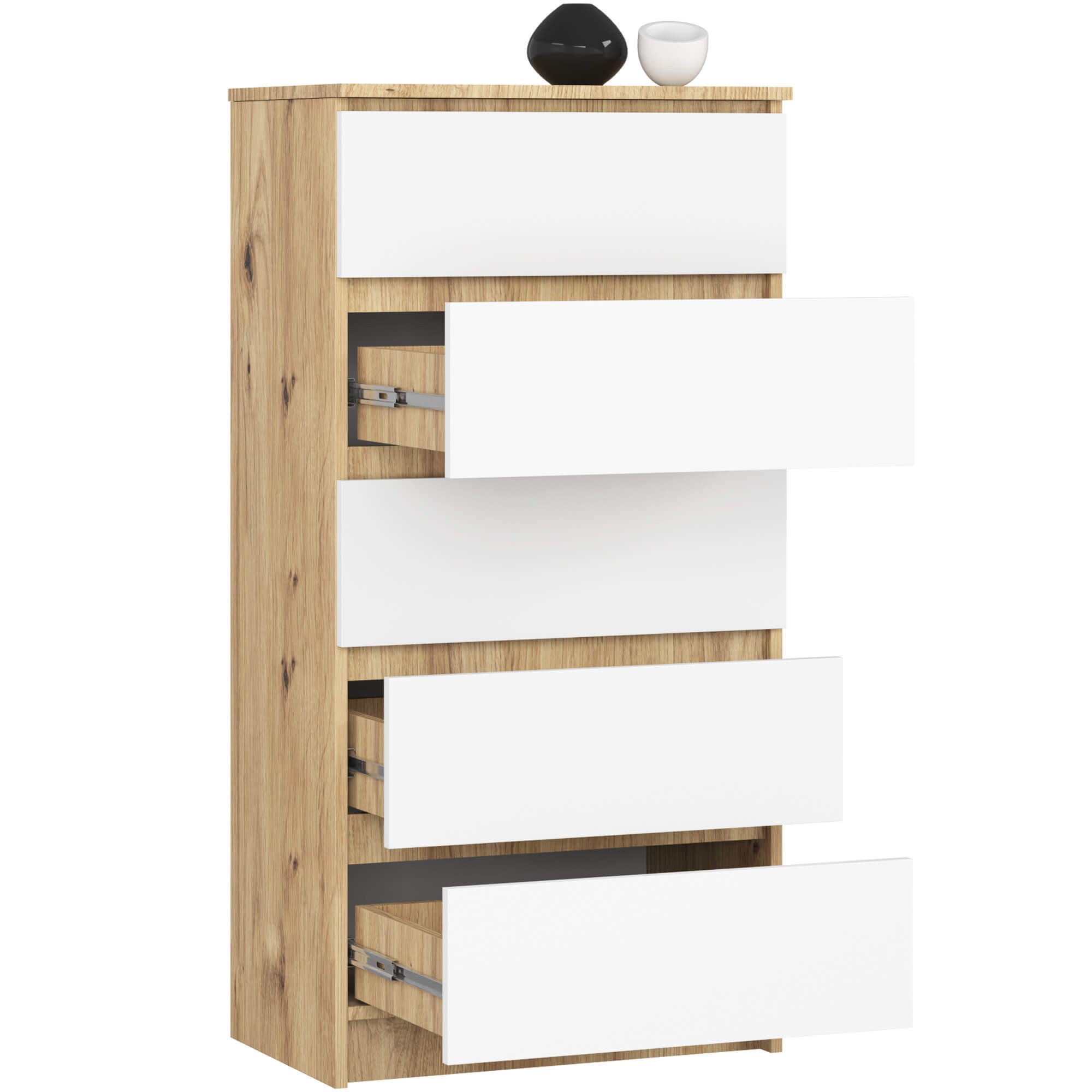 Ak furniture Komoda Kuba 60 cm - 5 šuplíků dub artisan/bílá - Obrázek 2