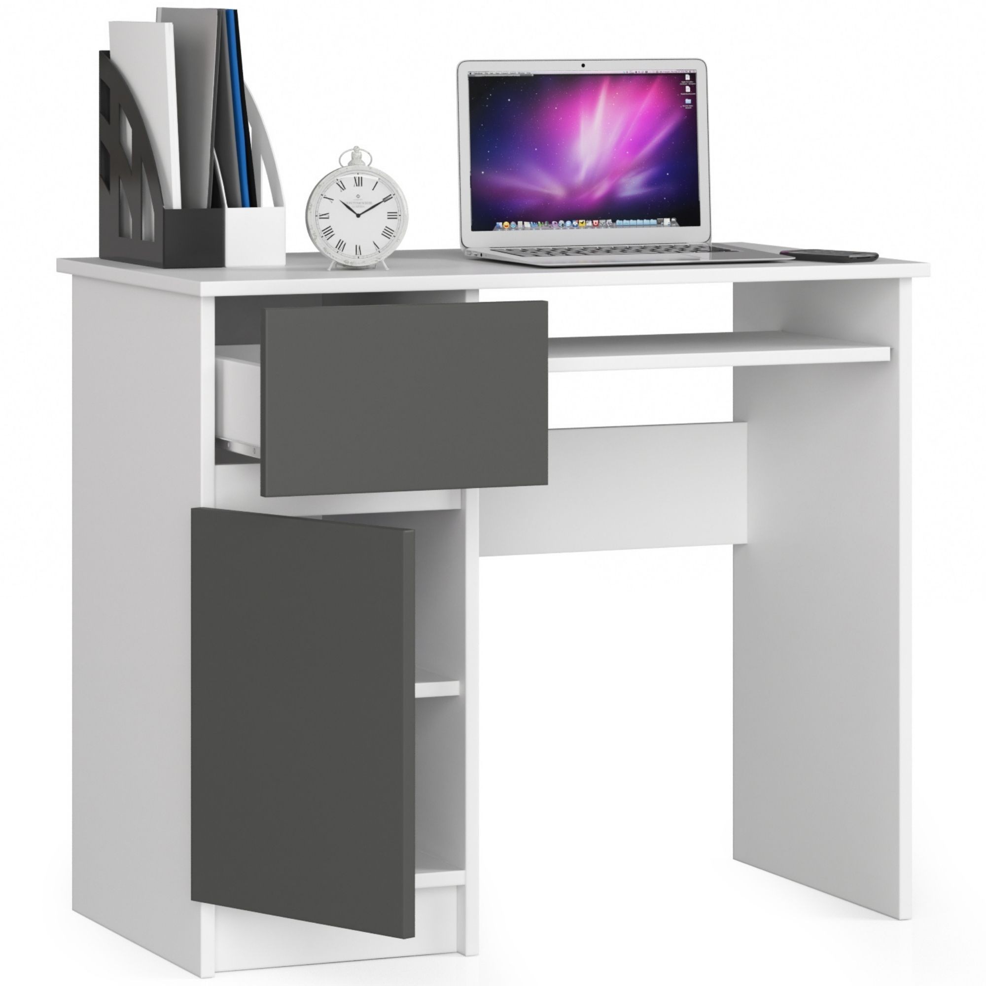 Ak furniture Psací stůl PIKSEL 90 cm bílý/grafitově šedý levý - Obrázek 2