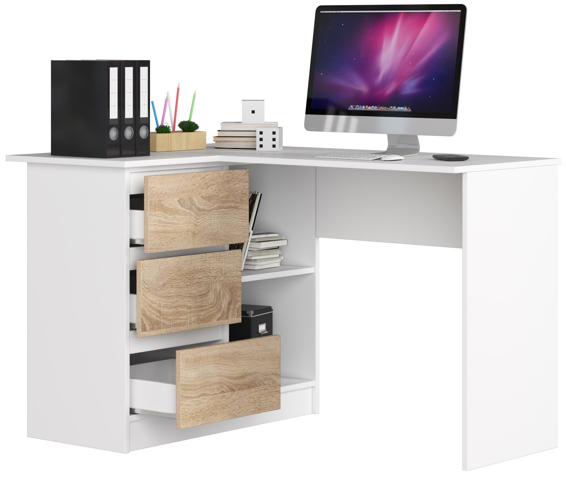 Ak furniture Rohový psací stůl B16 124 cm bílý/dub sonoma levý - Obrázek 2