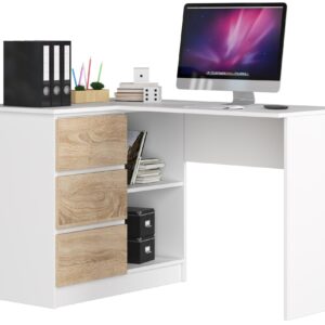 Ak furniture Rohový psací stůl B16 124 cm bílý/dub sonoma levý