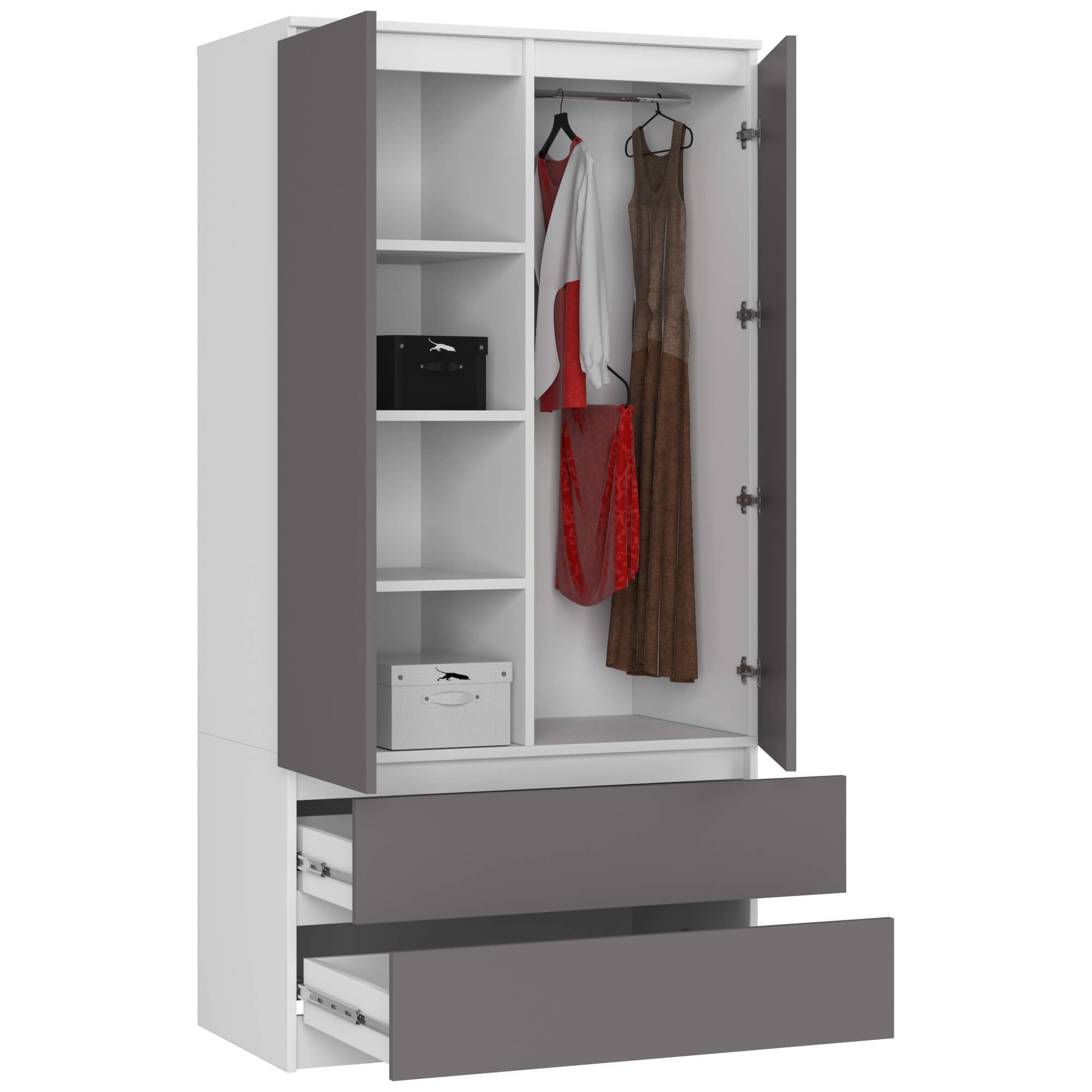Ak furniture Šatní skříň Star 90 cm bílá/grafitově šedá - Obrázek 2
