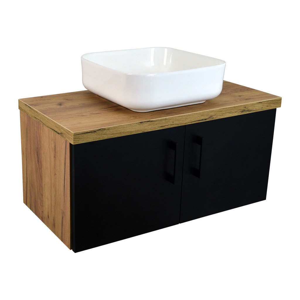 BPS-koupelny Koupelnová skříňka pod deskové umyvadlo Agria II GOB 80-HD - zlatý dub/černá - Obrázek 2