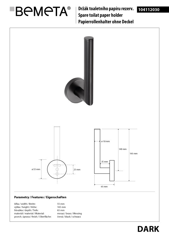 Bemeta Design DARK: Držák toaletního papíru rezervní - 104112030 - Obrázek 2
