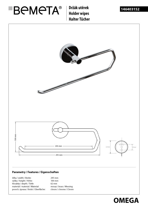Bemeta Design OMEGA: Držák kuchyňských utěrek - 146403152 - Obrázek 2