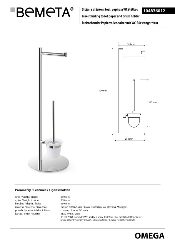 Bemeta Design OMEGA: Stojan s držákem toaletního papíru a WC štětkou - 104836012 - Obrázek 2