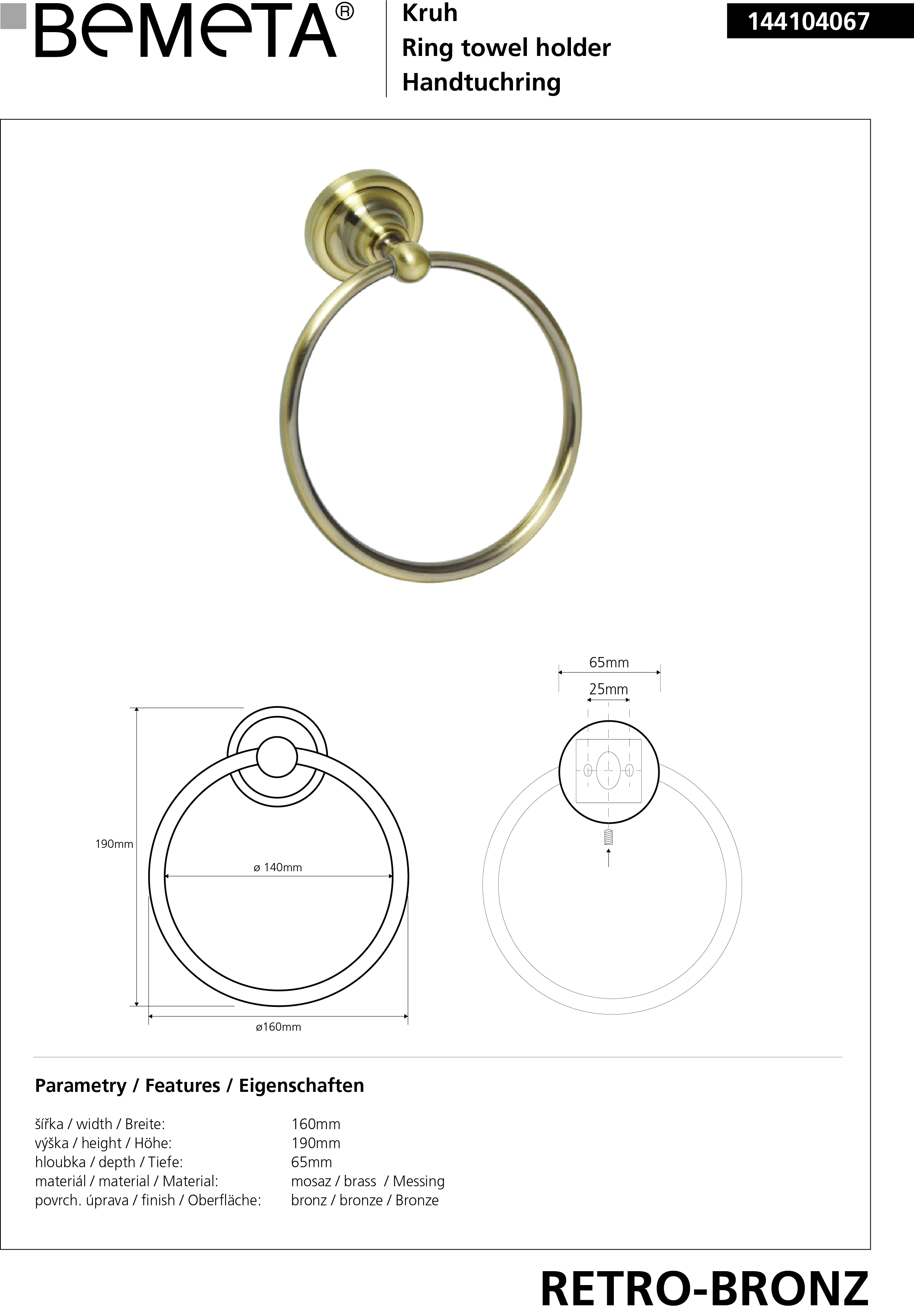 Bemeta Design RETRO bronz: Držák ručníků kruhový - 144104067 - Obrázek 2