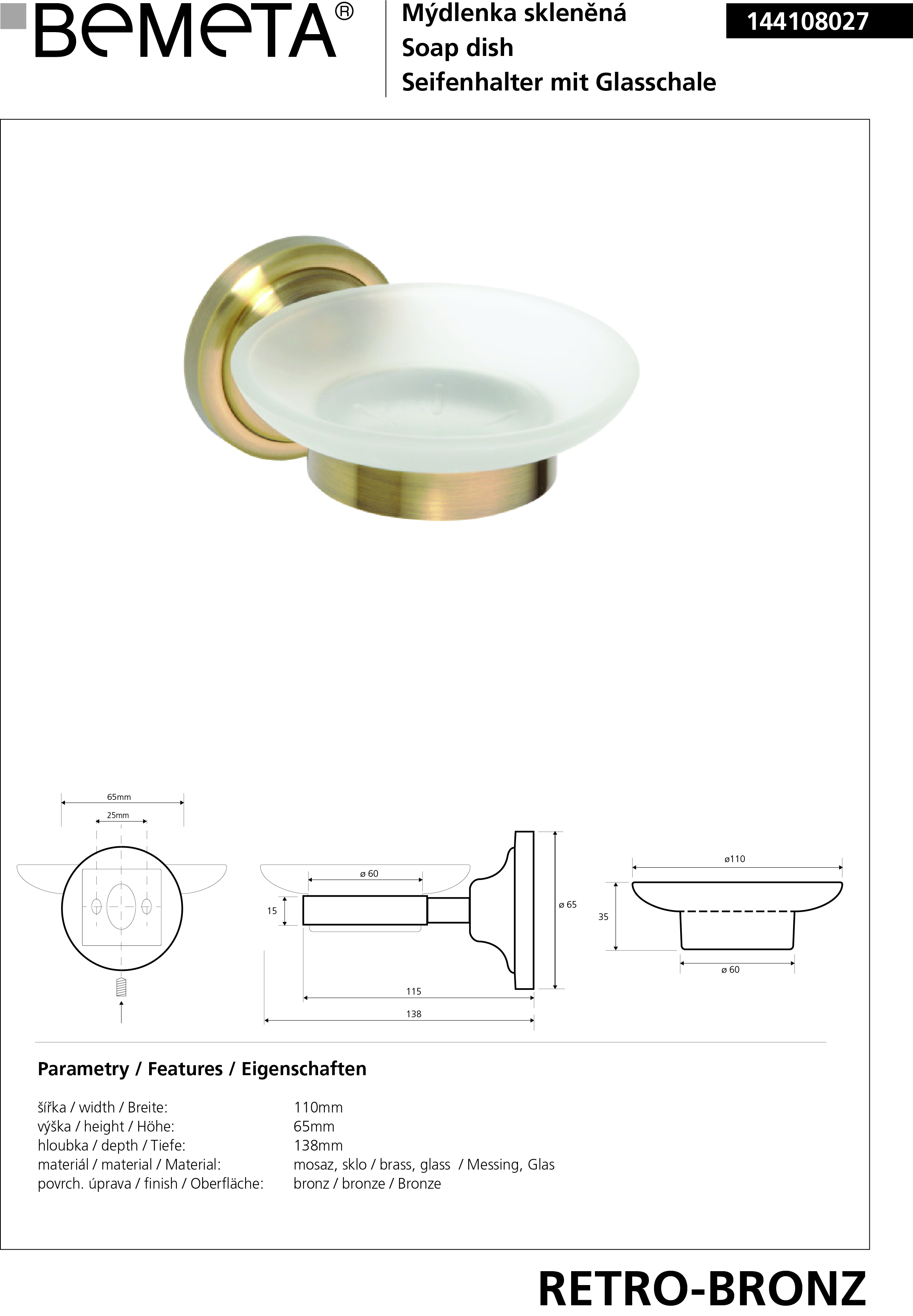 Bemeta Design RETRO bronz: Mýdlenka - 144108027 - Obrázek 2