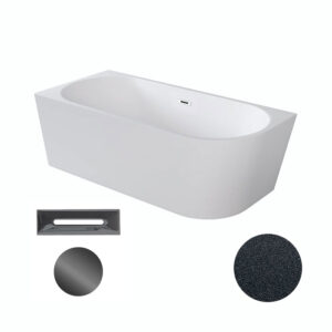 Besco Akrylátová volně stojící rohová vana Zoya Glam G 150x75 (170x80) bílá/grafit Rozměry (cm): 150x75