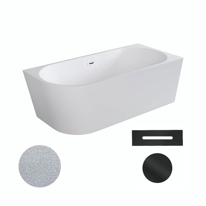 Besco Akrylátová volně stojící rohová vana Zoya Glam S 150x75 (170x80) bílá/stříbrná Rozměry (cm): 150x75