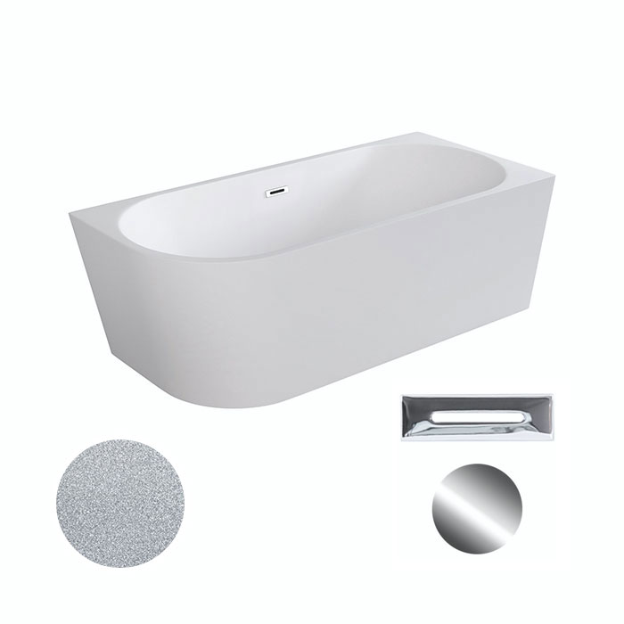 Besco Akrylátová volně stojící rohová vana Zoya Glam S 150x75 (170x80) bílá/stříbrná Rozměry (cm): 150x75