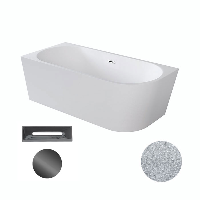 Besco Akrylátová volně stojící rohová vana Zoya Glam S 150x75 (170x80) bílá/stříbrná Rozměry (cm): 150x75