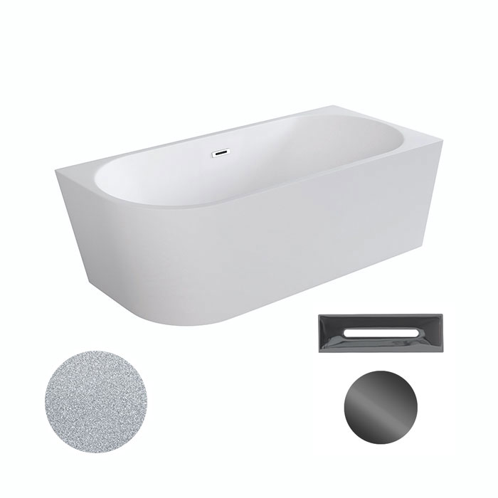 Besco Akrylátová volně stojící rohová vana Zoya Glam S 150x75 (170x80) bílá/stříbrná Rozměry (cm): 150x75