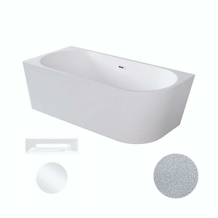 Besco Akrylátová volně stojící rohová vana Zoya Glam S 150x75 (170x80) bílá/stříbrná Rozměry (cm): 170x80