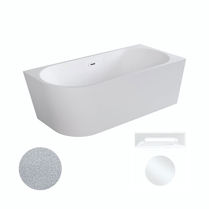 Besco Akrylátová volně stojící rohová vana Zoya Glam S 150x75 (170x80) bílá/stříbrná Rozměry (cm): 170x80