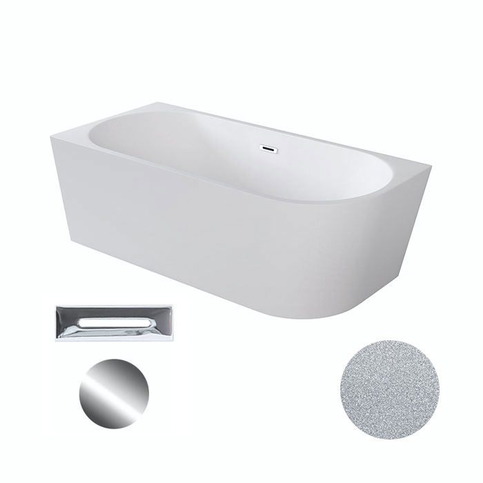 Besco Akrylátová volně stojící rohová vana Zoya Glam S 150x75 (170x80) bílá/stříbrná Rozměry (cm): 170x80