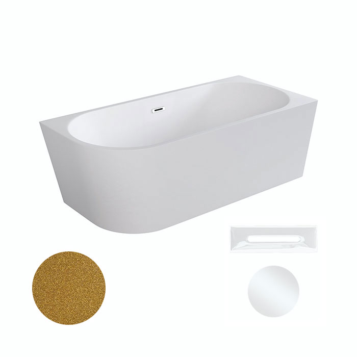 Besco Akrylátová volně stojící rohová vana Zoya Glam Z 150x75 (170x80) bílá/zlatá Rozměry (cm): 150x75