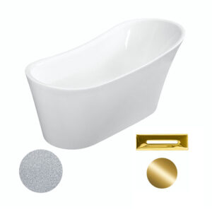Besco Akrylátová volně stojící vana Calima Glam S 170x74 Barva: Bílá/stříbrná
