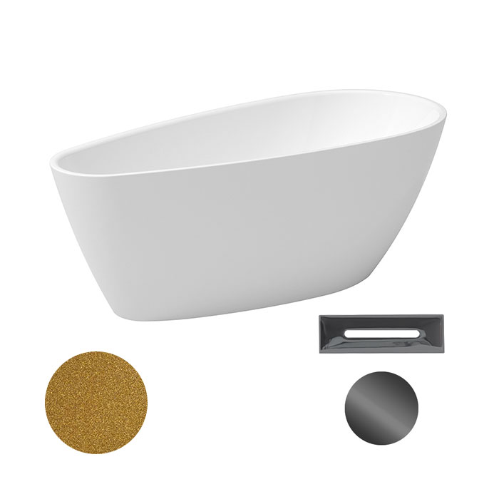 Besco Akrylátová volně stojící vana Goya A-line Glam Z 160x73 (170x80) Barva: Bílá/zlatá