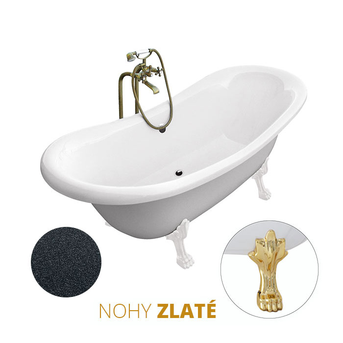 Besco Volně stojící vana ze sanitárního kompozitu Amelia Glam G 190x77 s přepadem Typ a barva výpustě: Click-Clack s přepadem