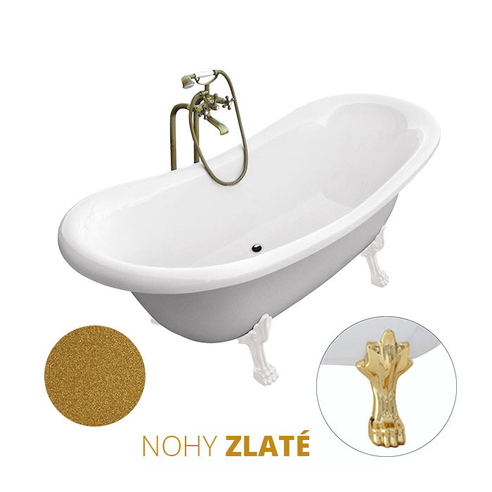Besco Volně stojící vana ze sanitárního kompozitu Amelia Glam Z 190x77 bez přepadu Typ a barva výpustě: Click-Clack bez přepadu
