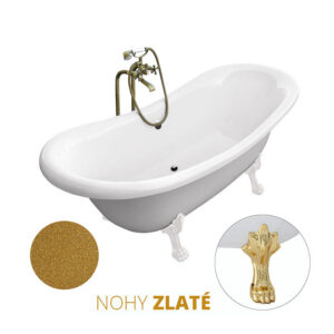 Besco Volně stojící vana ze sanitárního kompozitu Amelia Glam Z 190x77 s přepadem Typ a barva výpustě: Click-Clack s přepadem