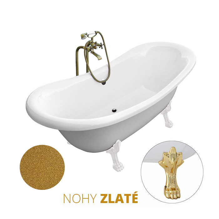 Besco Volně stojící vana ze sanitárního kompozitu Amelia Glam Z 190x77 s přepadem Typ a barva výpustě: Click-Clack s přepadem