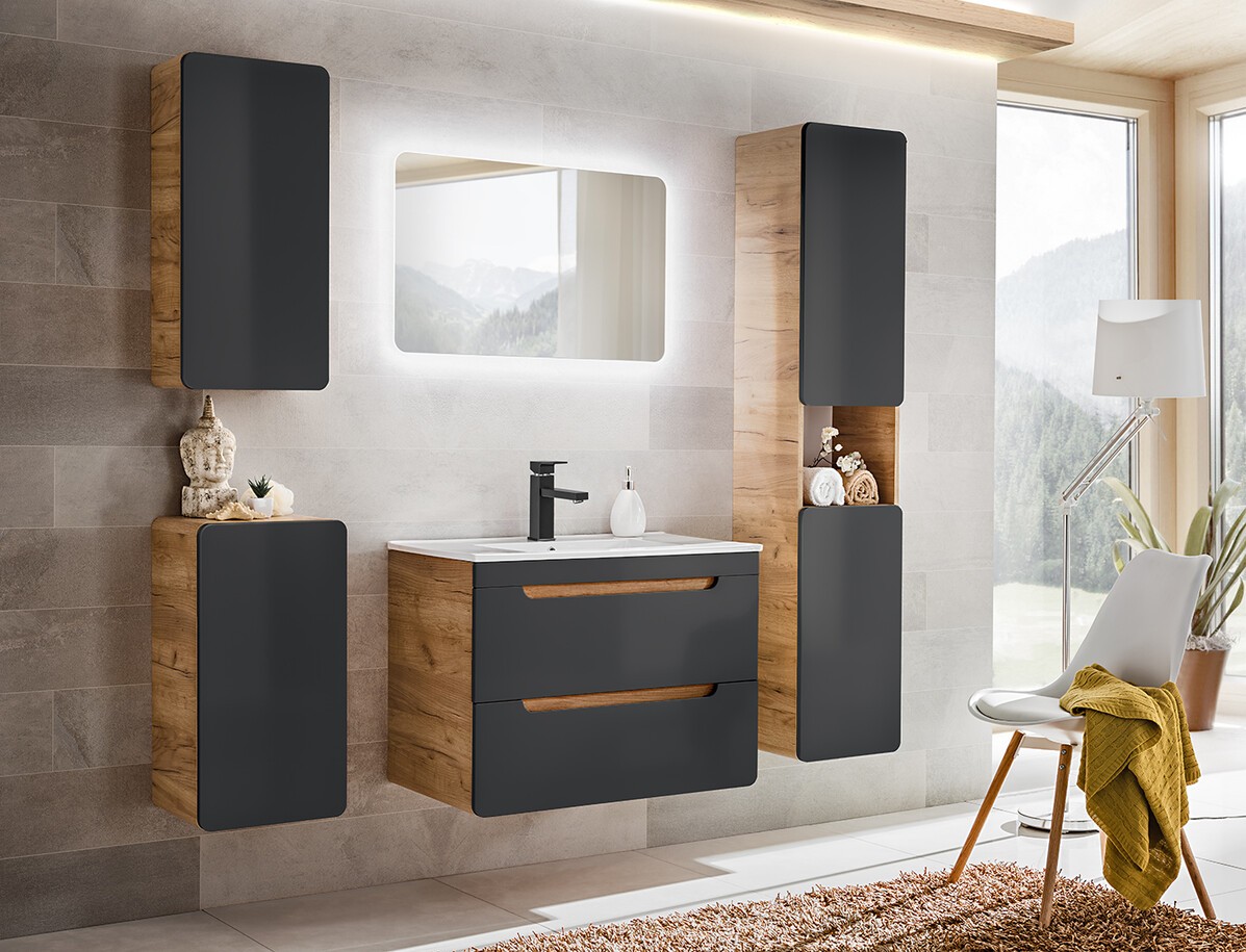 Comad Koupelnová závěsná skříňka horní Aruba 830 1D dub craft zlatý/vesmírně šedá mat - Obrázek 2