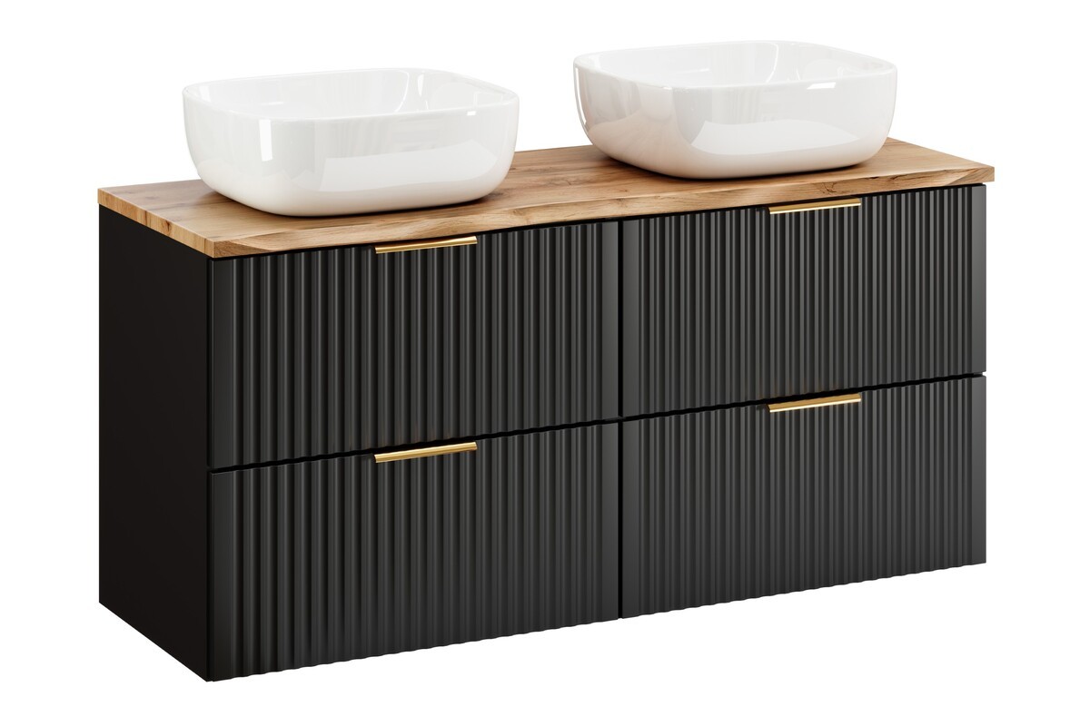 Comad Závěsná skříňka Casad Nature Smile s deskou a umyvadly 120 cm dub wotan/černá