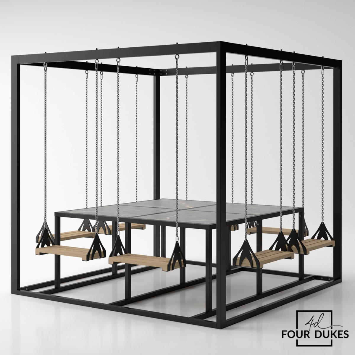 Four Dukes Zahradní hybridní set stolu s dřevěnými houpačkami pro 8 osob čtverec Materiál stolu: Sklo antisol - bronz - Obrázek 2