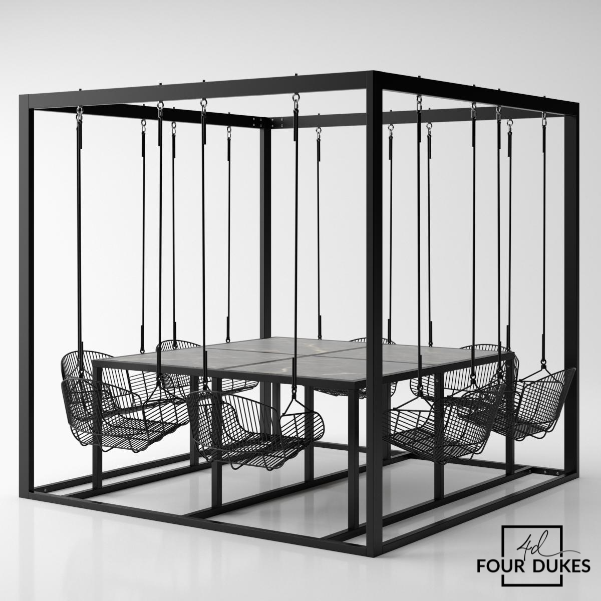 Four Dukes Zahradní hybridní set stolu s houpačkami pro 8 osob Materiál stolu: Imitace mramoru - černý grafit lesk - Obrázek 2