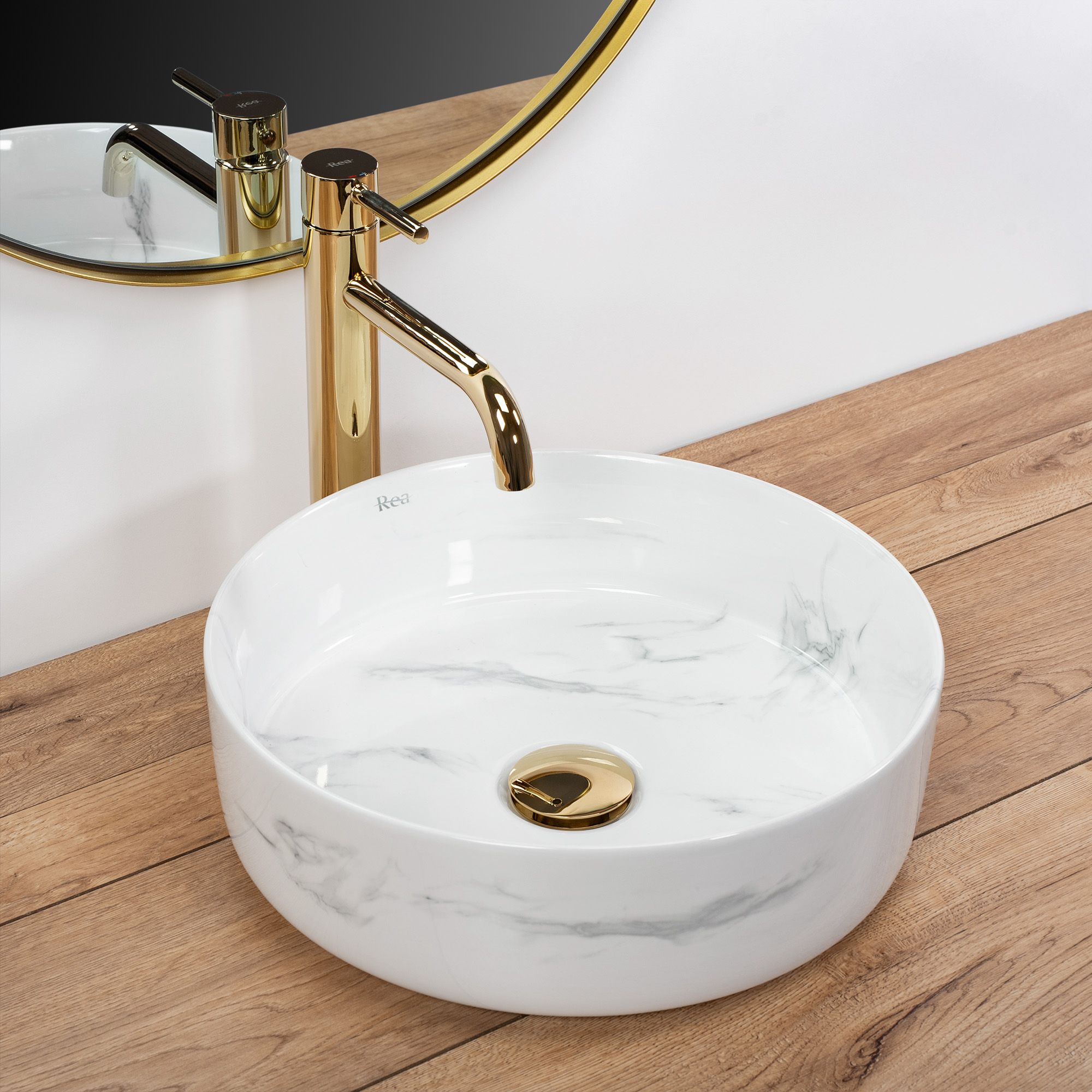 Keramické umyvadlo na desku REA SAMI NATURE MARBLE ø 36 cm mramor lesk - Obrázek 2