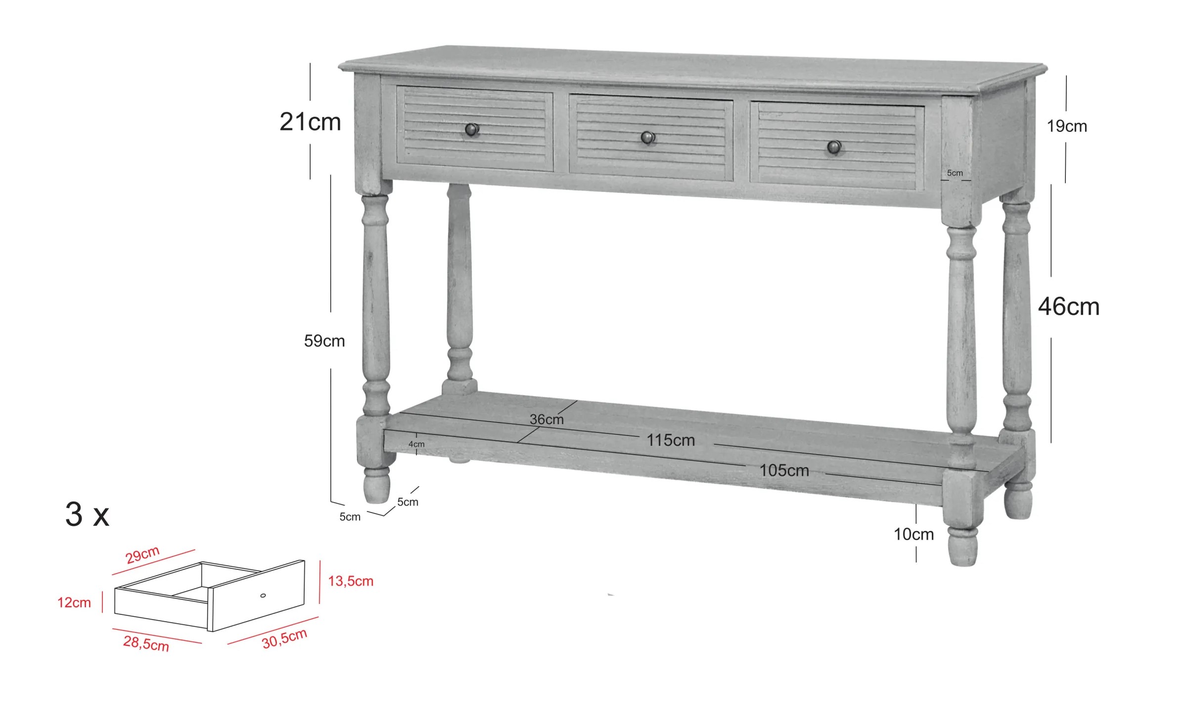 LivinHill Konzolový stolek Livorno 120 cm černý - Obrázek 2