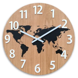 ModernClock Dřevěné nástěnné hodiny Mapa Wood 49 cm hnědé/černé