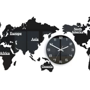 ModernClock Nástěnné samolepící hodiny Mapa světa 110x55 cm černé