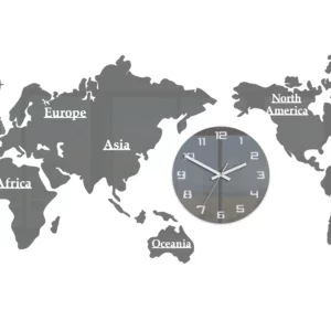 ModernClock Nástěnné samolepící hodiny Mapa světa 110x55 cm šedé