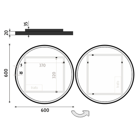 Nimco Černé kulaté LED zrcadlo pr. 600 - ZPC 28000R-90 - Obrázek 2