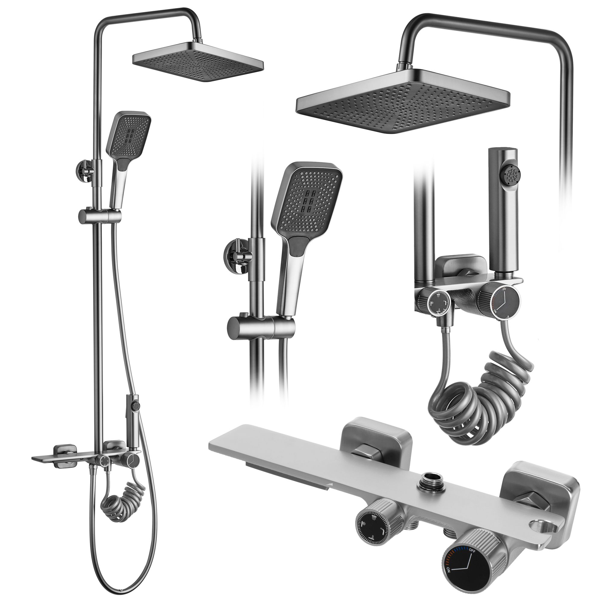Sprchový komplet s termostatickou baterií REA HELIX černý mat/nikl kartáčovaný