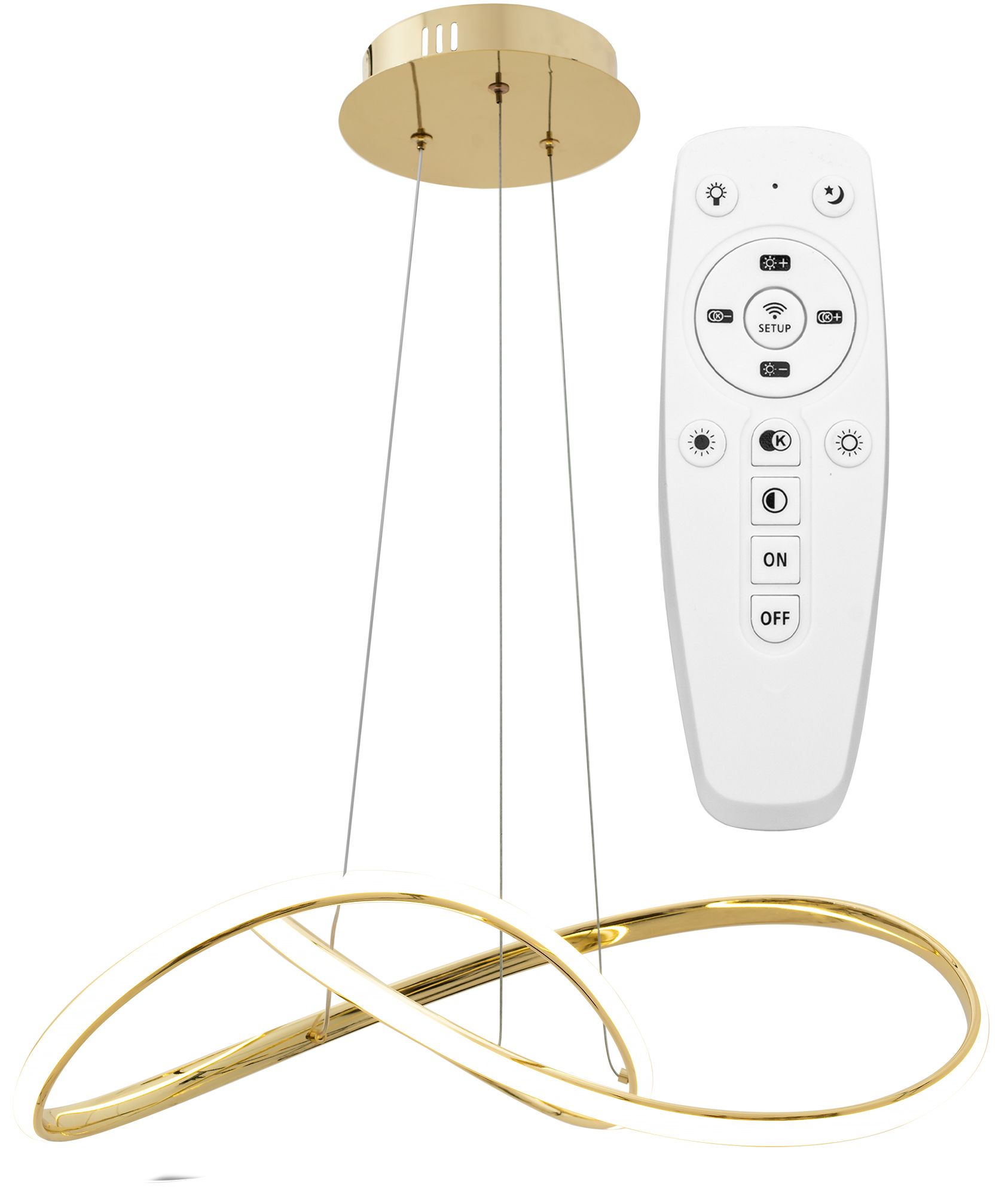 Toolight Moderní LED závěsné stropní svítidlo Ring + dálkové ovládání APP394-CP Gold