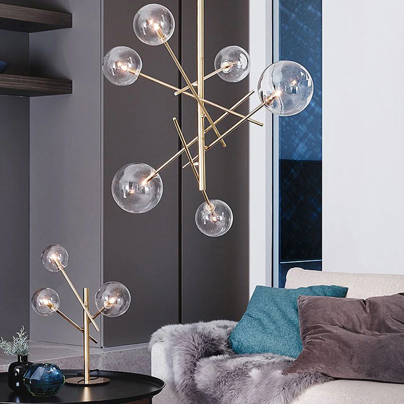 Toolight Skleněná kulová závěsná lampa 6 ks APP919-6CP Zlatá - Obrázek 2