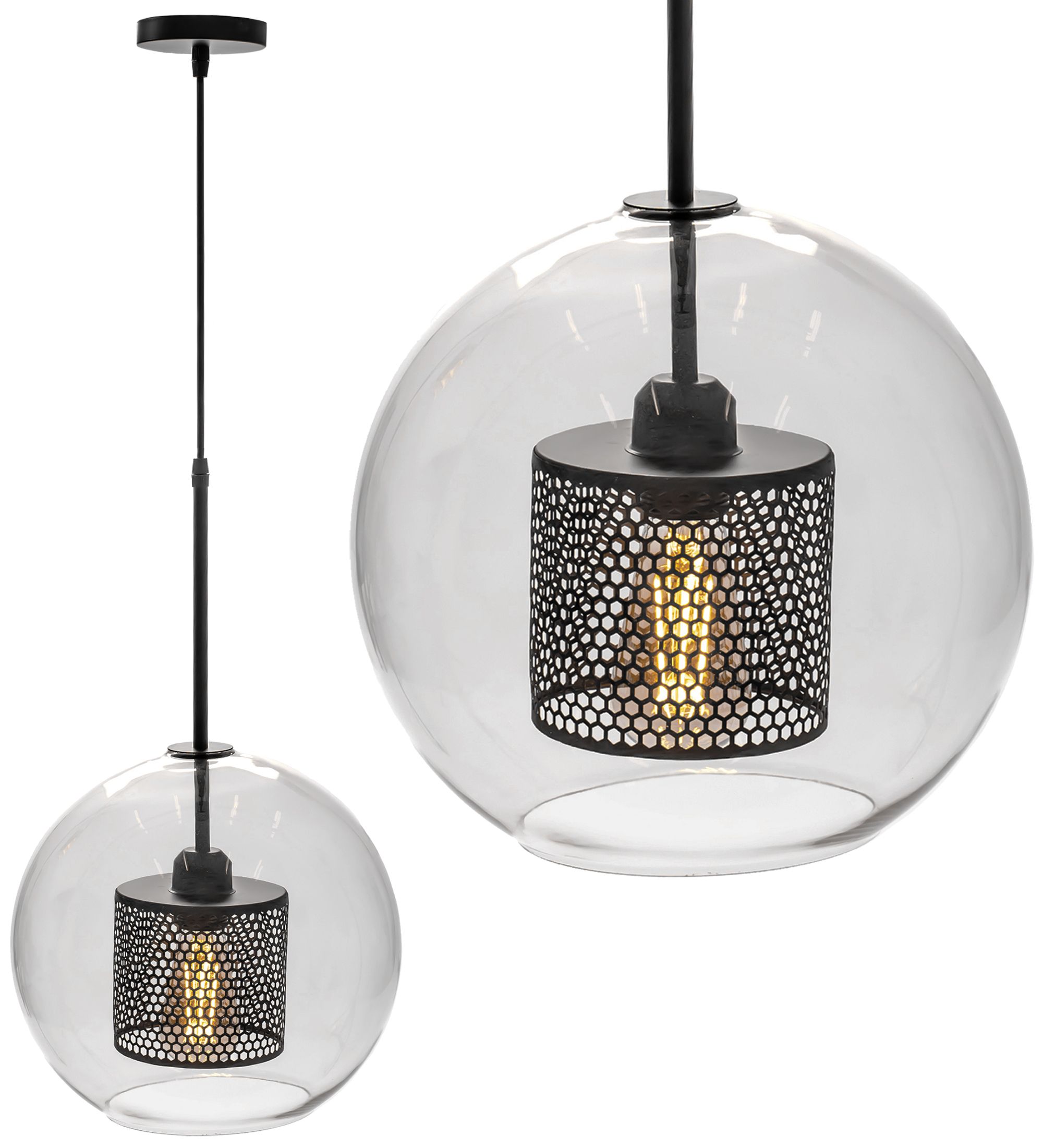 Toolight Skleněná závěsná lampa černá Loft APP559-1CP 30cm