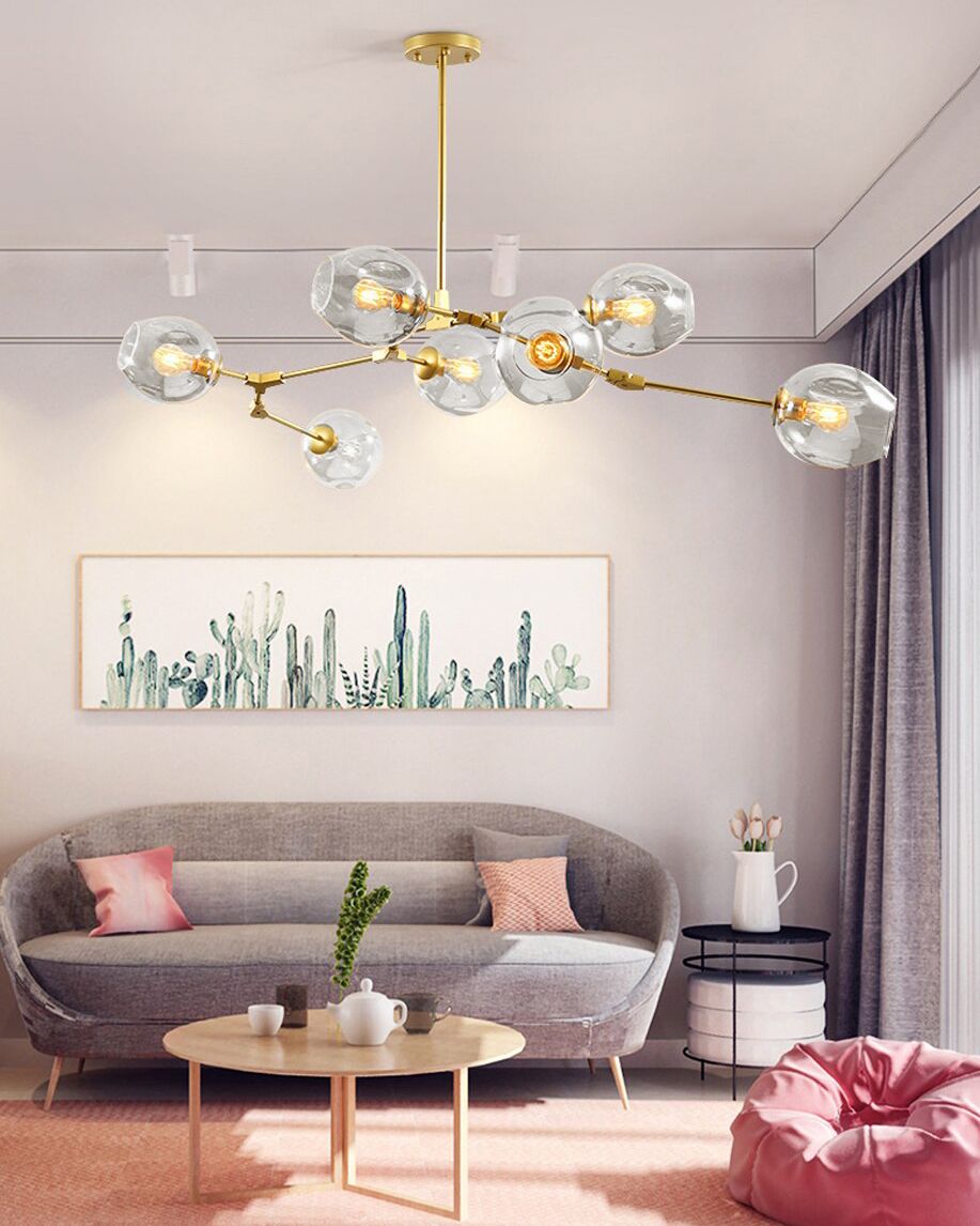 Toolight Skleněné koule 7 ramenná závěsná lampa APP507-7C zlatá - Obrázek 2