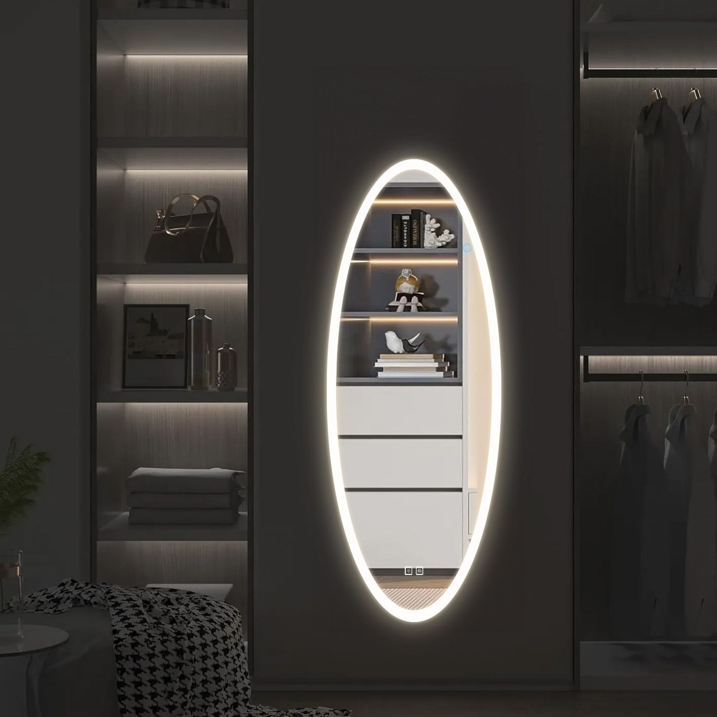 Tutumi Oválné zrcadlo 50x120 cm s vyhříváním a regulovatelným LED osvětlením HOM-06502 - Obrázek 2