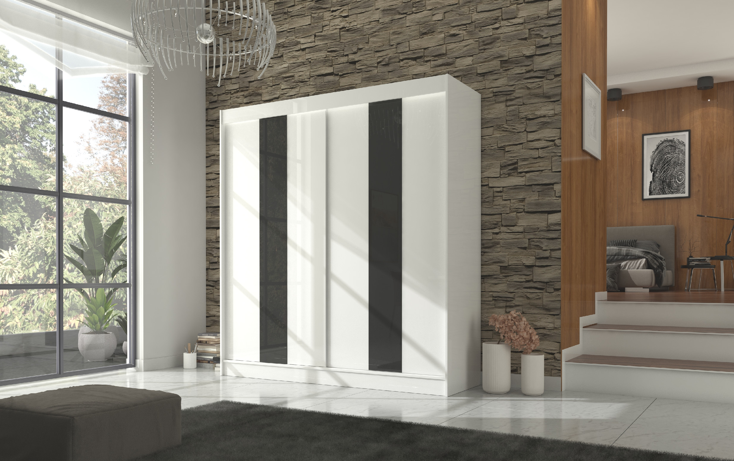 bílá/černý Lacobel Šířka (cm): 150