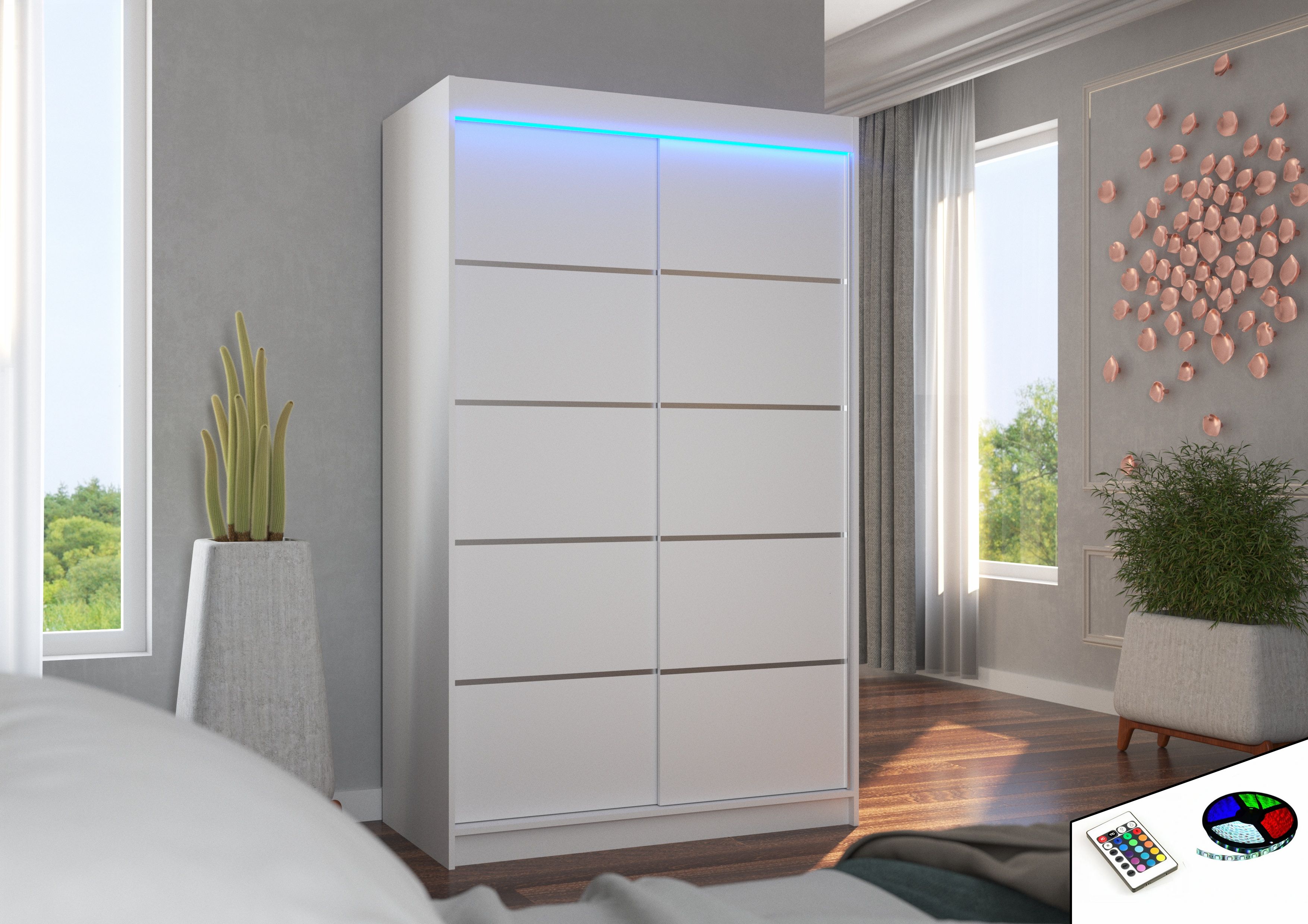 ADRK Šatní skříň posuvná s LED osvětlením BENISSO W 120 L