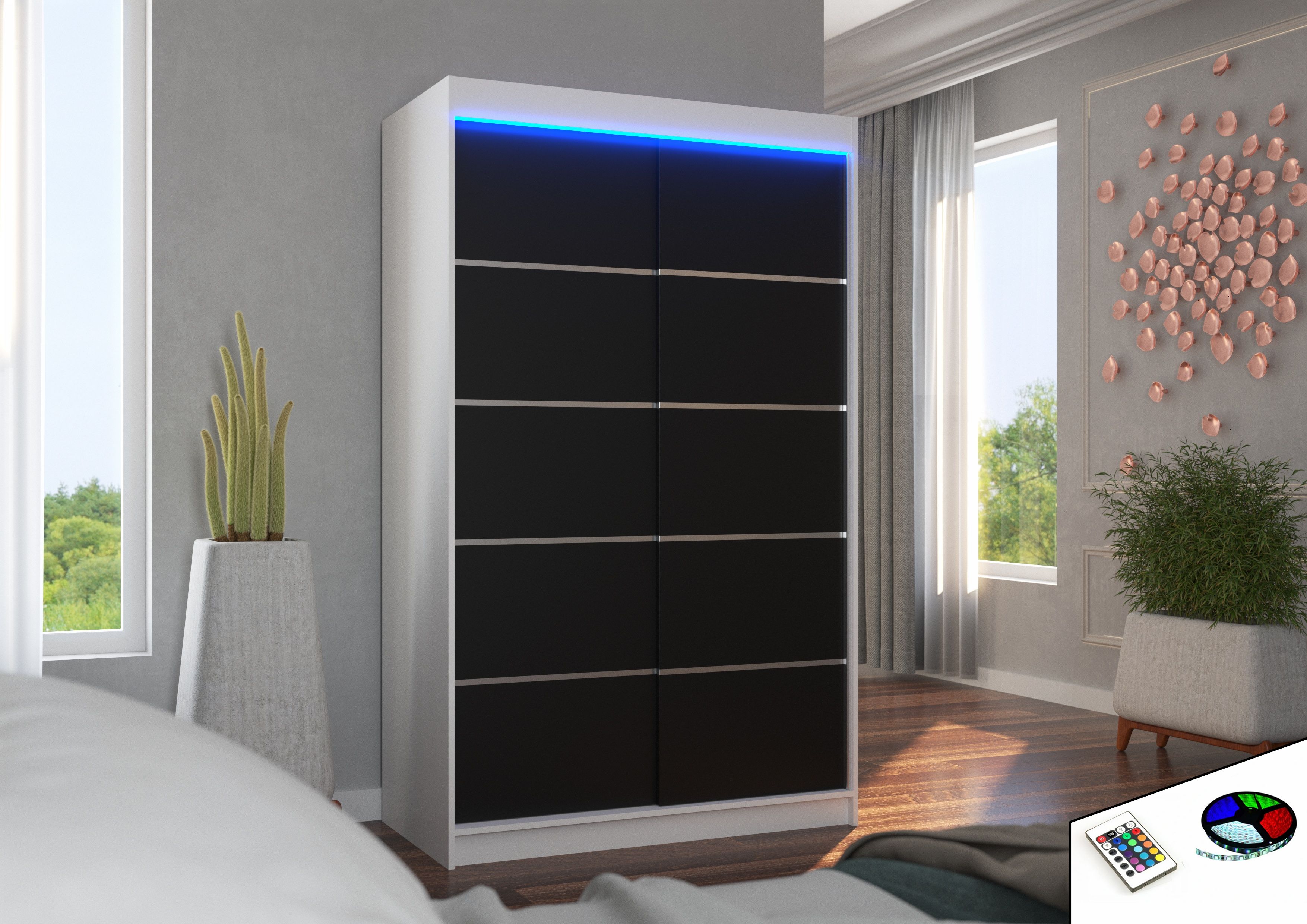 ADRK Šatní skříň posuvná s LED osvětlením BENISSO W-B 120 L