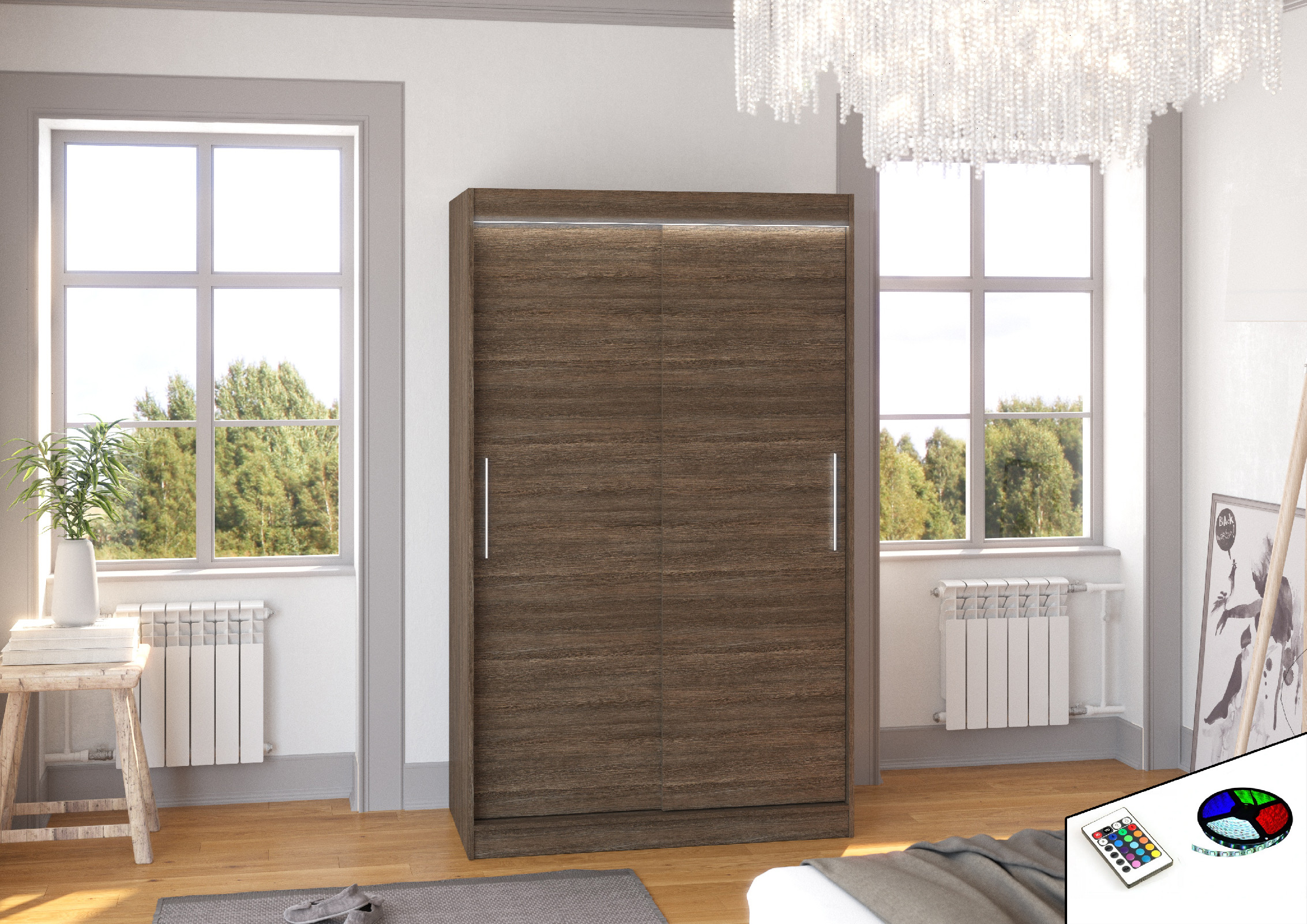 ADRK Šatní skříň posuvná s LED osvětlením COLLIN CH 120 L