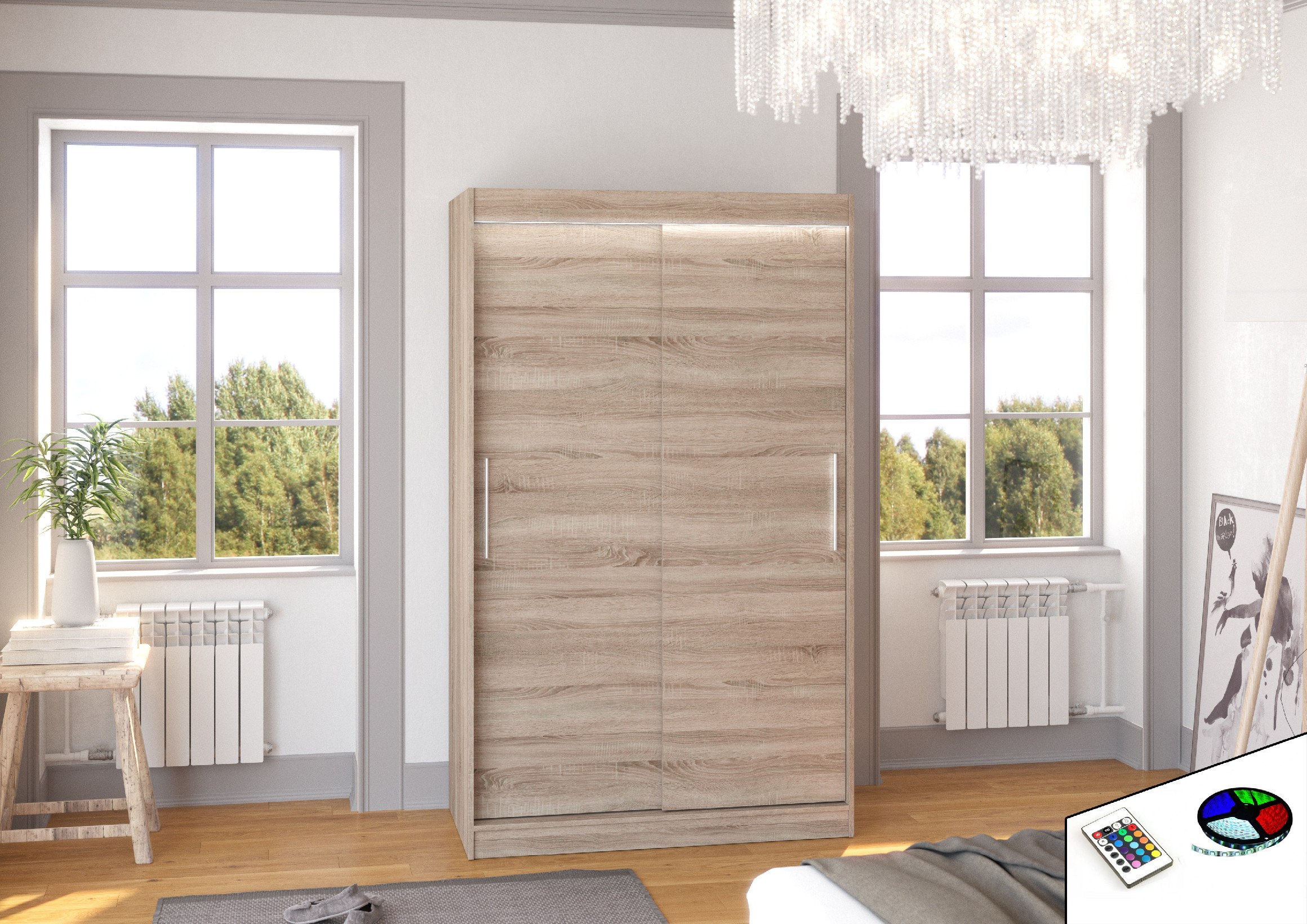 ADRK Šatní skříň posuvná s LED osvětlením COLLIN T 120 L